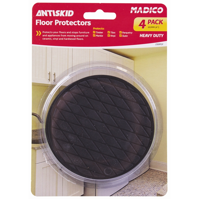 Madico 102mm Black Round Antiskid Floor Protector Pad 4 Pack