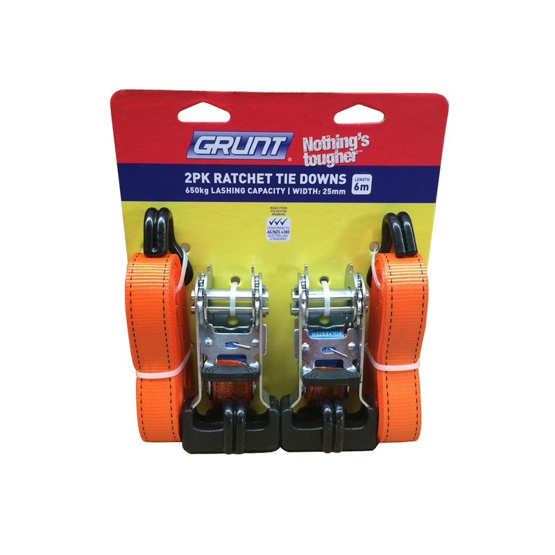 Grunt 25mm x 6m Ratchet Tie Down Strap 2 Pack Bunnings Warehouse