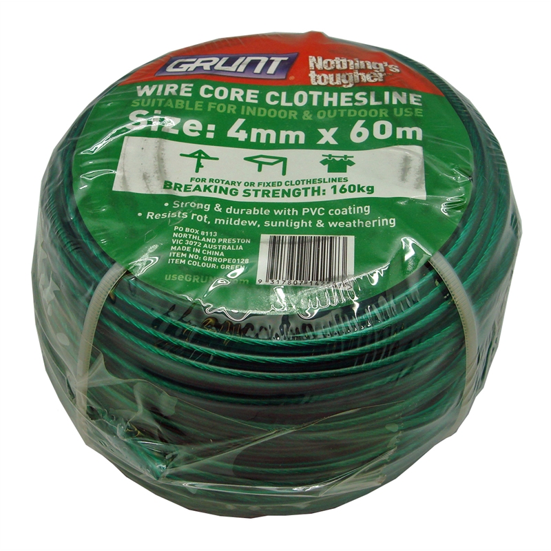 Grunt 4mm x 60m Green PVC Clothesline Wire Bunnings Warehouse