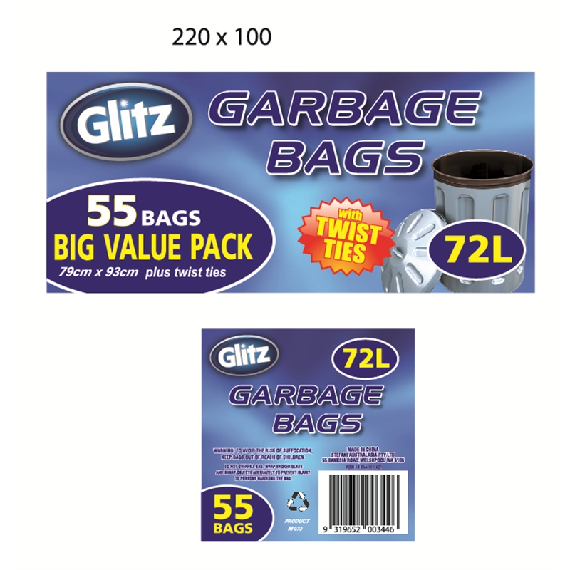 Glitz 72L Garbage Bags With Twist Ties 55 Pack I/N 4520007 Bunnings