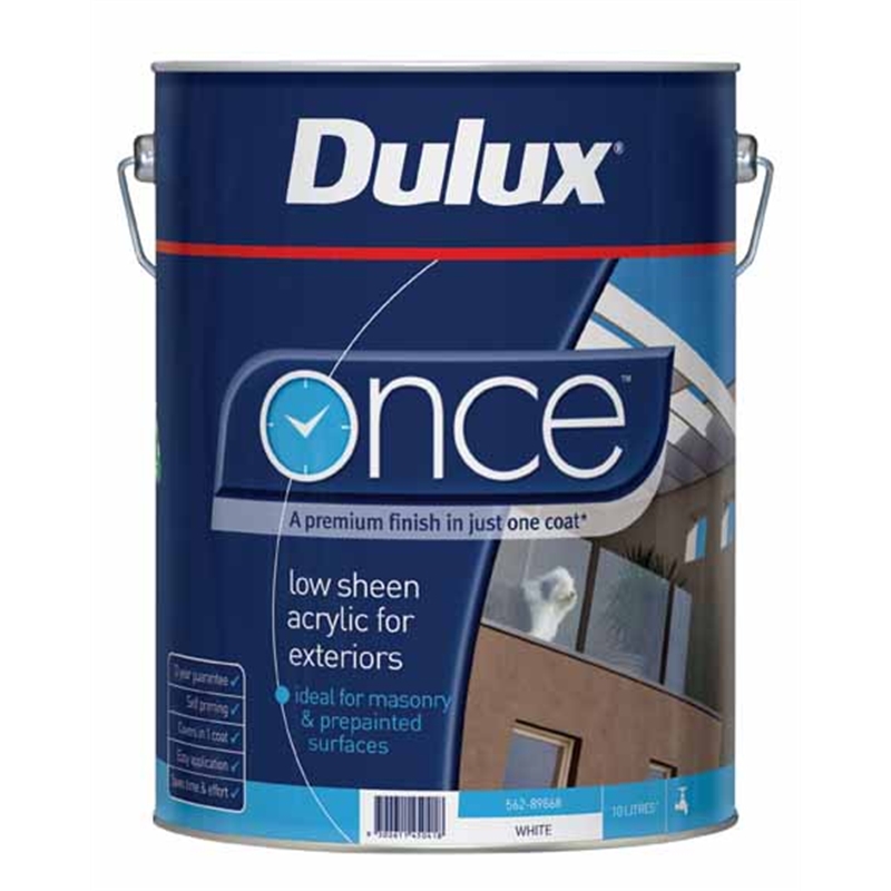 Dulux Once 10L Low Sheen White Exterior Paint I/N 1400094 Bunnings Warehouse