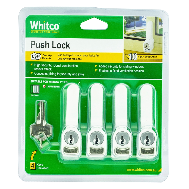 Whitco 4 Pack Sliding Window Push Lock White Bunnings Warehouse