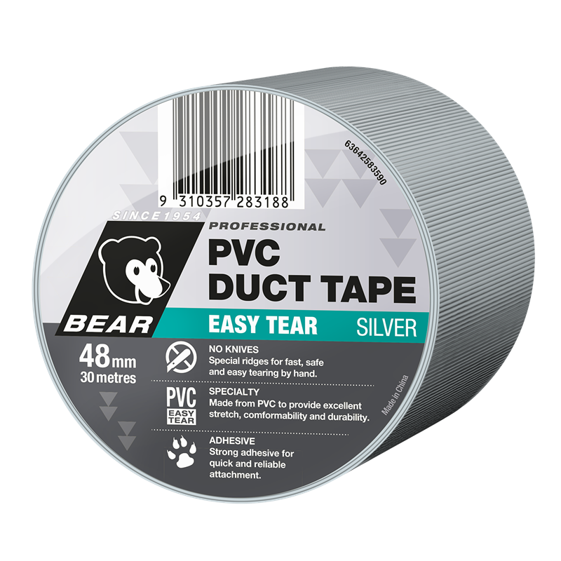 Bear Duct Tape PVC 48mm x 30m Easy Tear Silver Bunnings Warehouse