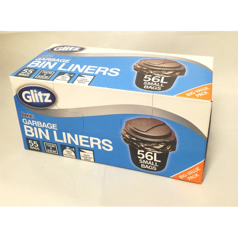 Glitz 56L Garbage Bags With Twist Ties 55 Pack