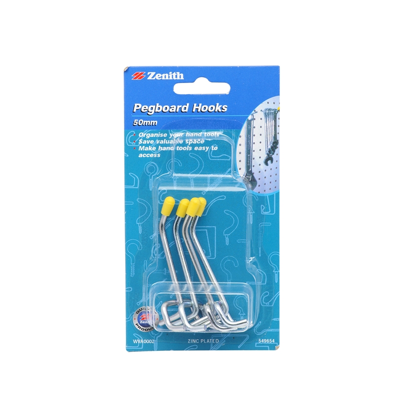 Zenith 50mm Zinc Plated Pegboard Hook 4 Pack Bunnings Warehouse
