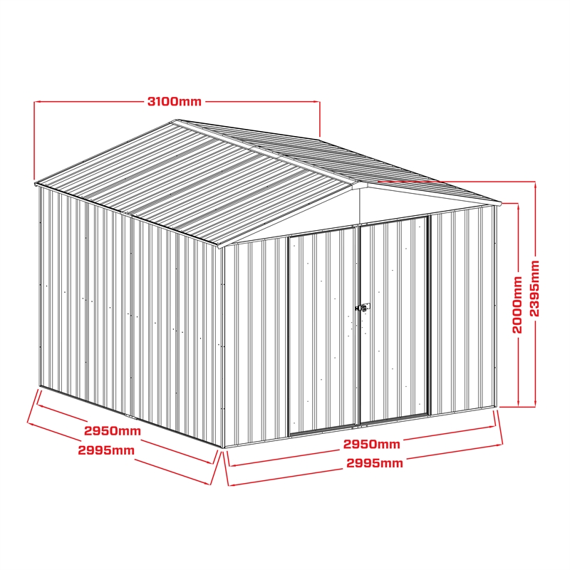 Pinnacle 2.99 x 2.99 x 2.39m Zinc Sliding Door Garden Shed