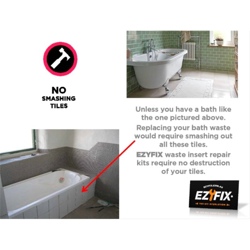 Ezyfix 40mm Chrome Waste Insert And Plug Bath Repair Kit