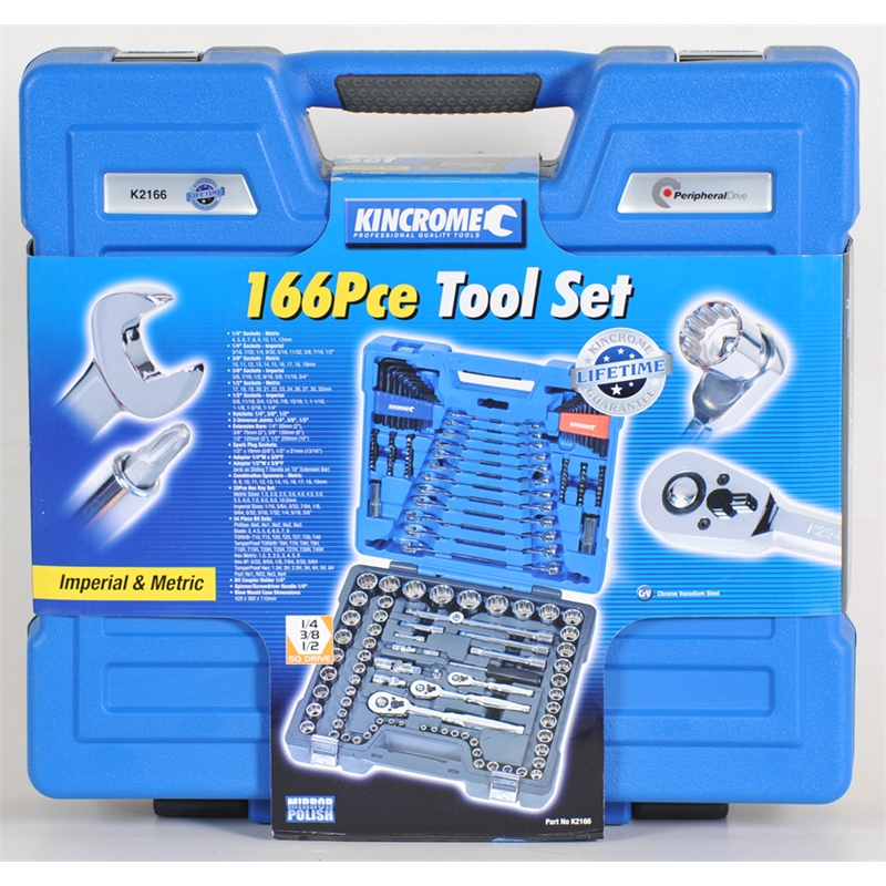 Kincrome 166 Piece 1/4" 3/8" 1/2" Drive Socket And Spanner Set I/N 6110234 Bunnings Warehouse