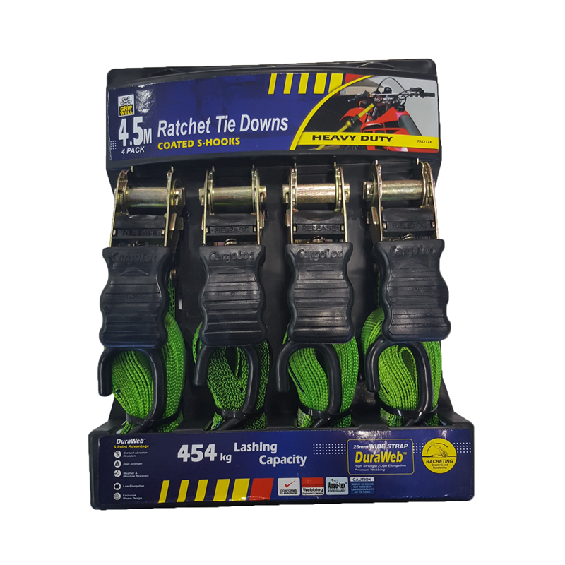 Gripwell 25mm x 4.5m 450kg Ratchet Tie Down 4 Pack Bunnings Warehouse