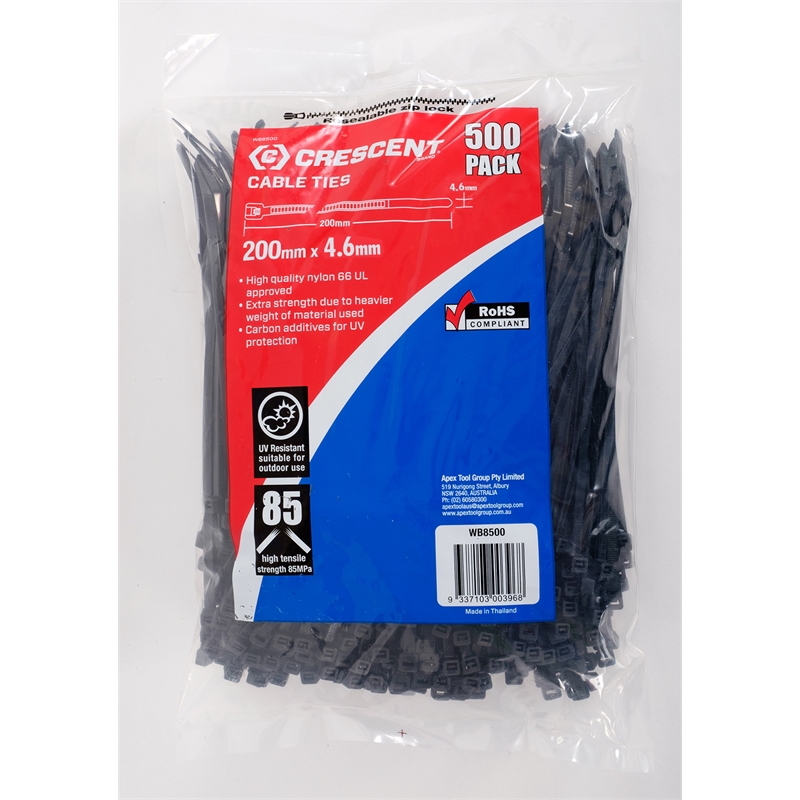 Crescent 200 x 4.6mm Black Cable Ties 500 Pack Bunnings Warehouse