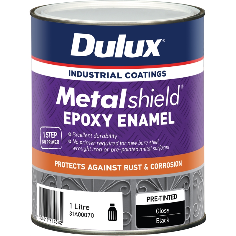 Dulux Metalshield 1L Gloss Black Topcoat Epoxy Enamel Paint