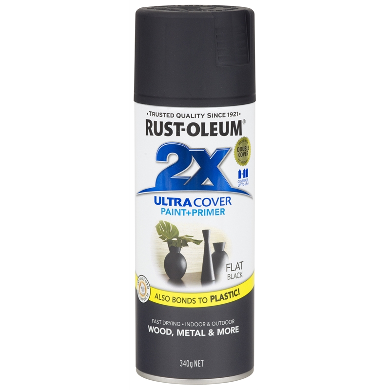 RustOleum 340g Ultra Cover 2X Spray Paint Flat Black Bunnings