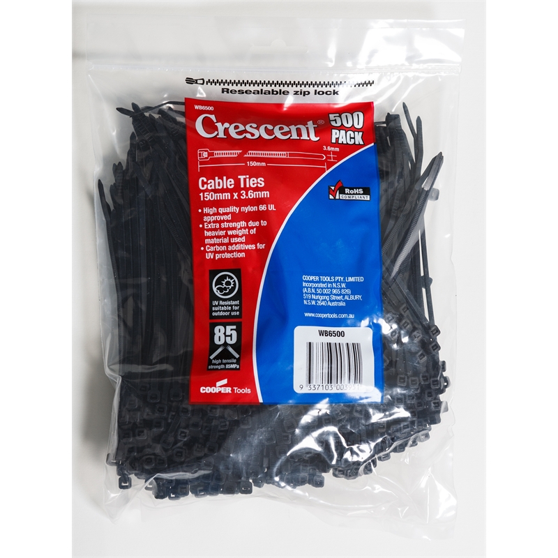 Crescent 150 x 3.6mm Black Cable Ties 500 Pack Bunnings Warehouse