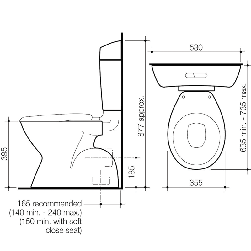 Caroma WELS 3 Star Uniset II Connector P Trap Toilet Suite