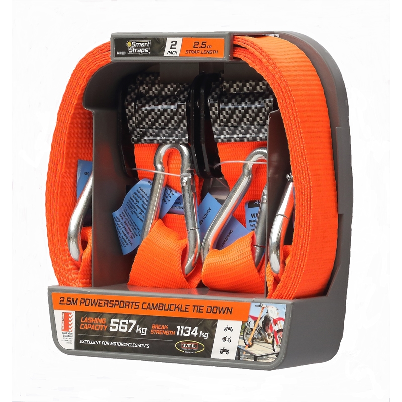 Smart Straps 2.5m 567kg Cambuckle Tie Down 2 Pack Bunnings Warehouse