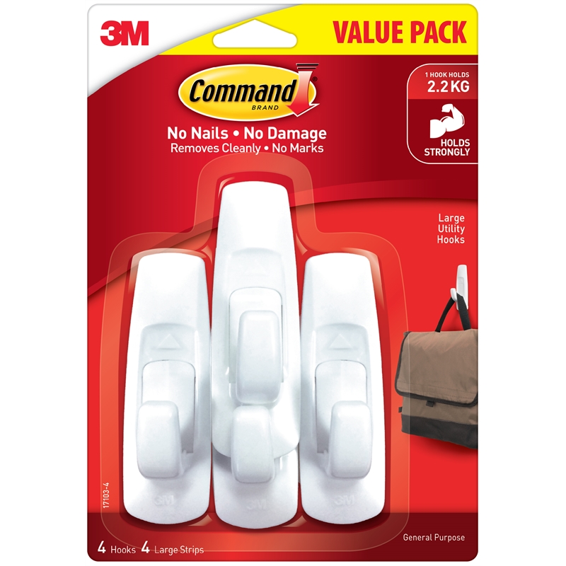 Command 2.2kg Large White Value Pack Hooks 4 Pack Bunnings Warehouse