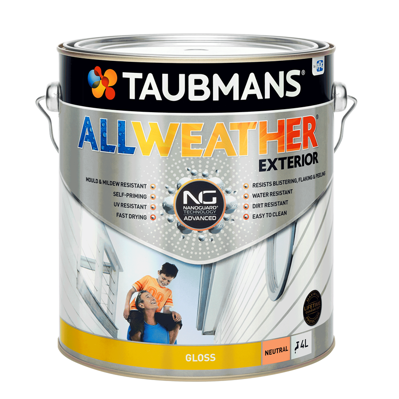 Taubmans All Weather Gloss Neutral Exterior Paint 4L Taubmans All Weather Gloss Neutral Exterior Paint 4L