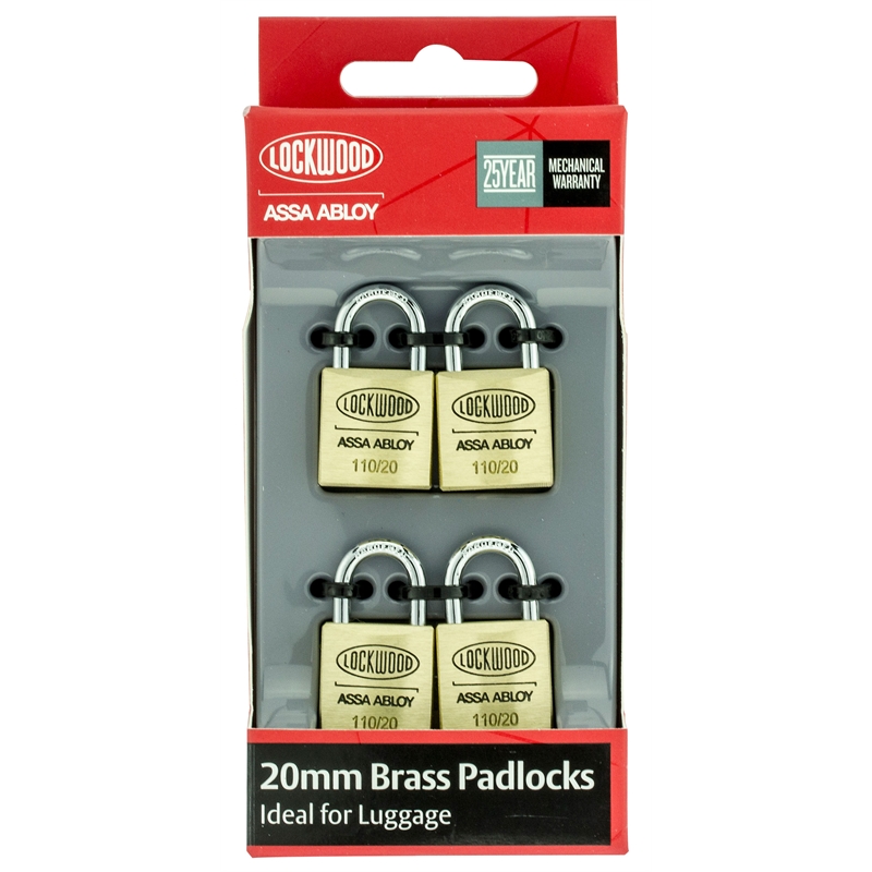 Lockwood 20mm Solid Brass 110 Series Padlocks 4 Pack Bunnings Warehouse