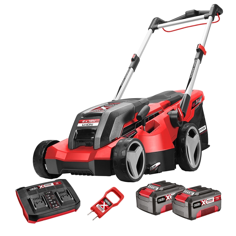 Ozito Power X Change 2 x 18V Telescopic Lawn Mower Kit | Bunnings Warehouse