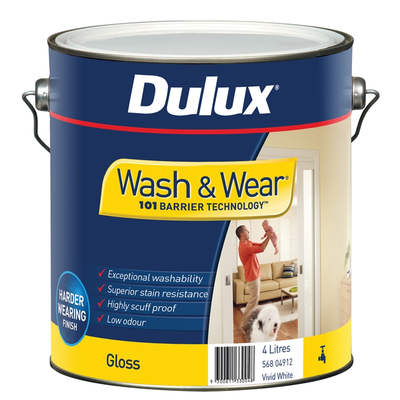 Dulux Wash & Wear 101 4L Gloss White Interior Paint I/N
