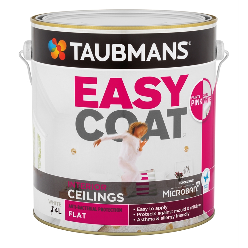 Taubmans Pink to White Easycoat Ceiling Paint - 4L Pink to ...