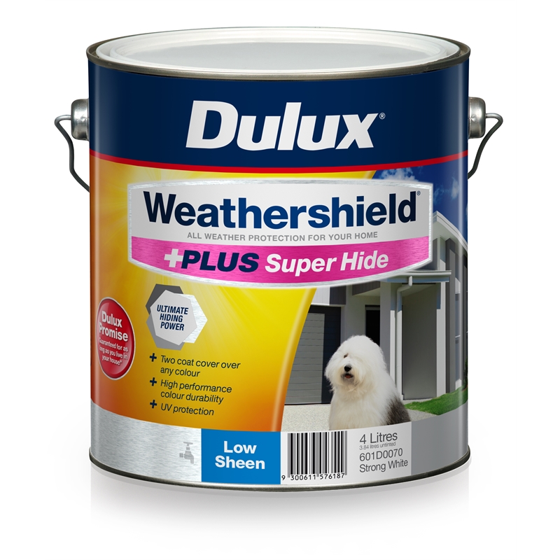 Dulux Weathershield +PLUS Super Hide Low Sheen Strong White 4L