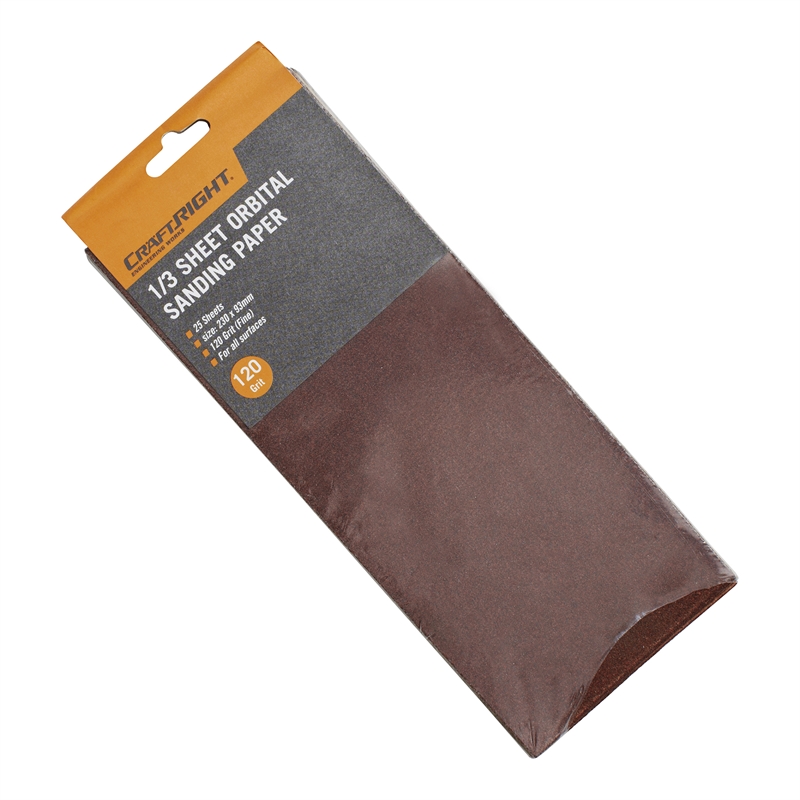 Craftright 120g 1/3 Sheet Orbital Sanding Paper 25 Pack I/N 6310131