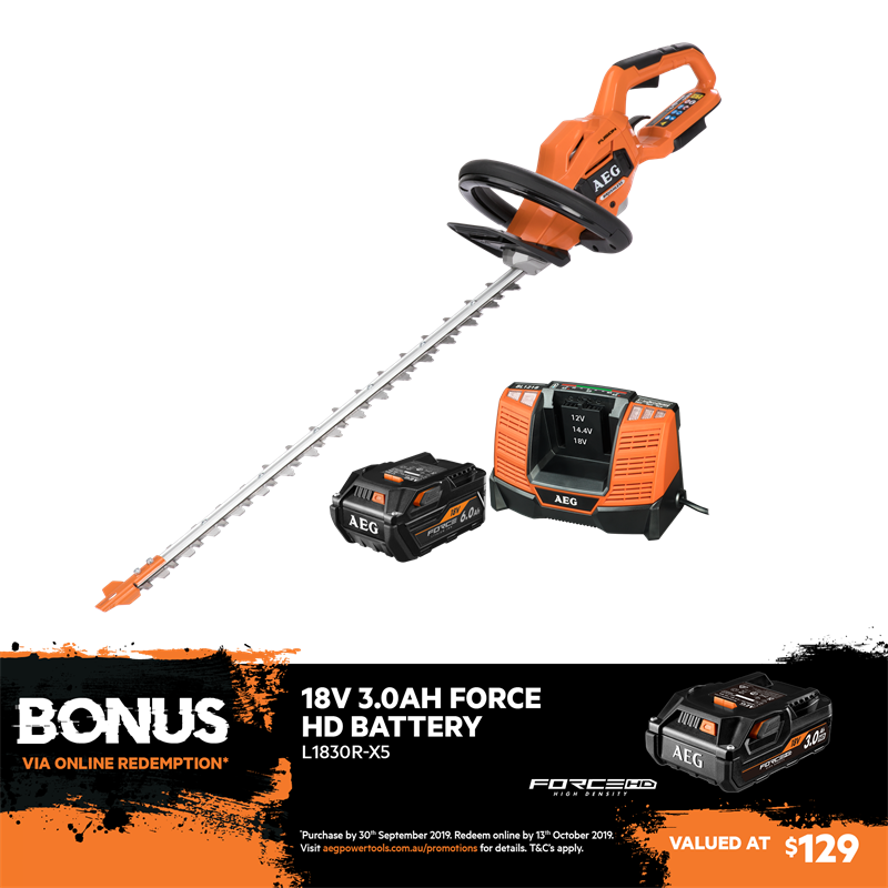 Aeg 18v 6 0ah 550mm Fusion Hedge Trimmer Kit Bunnings Warehouse