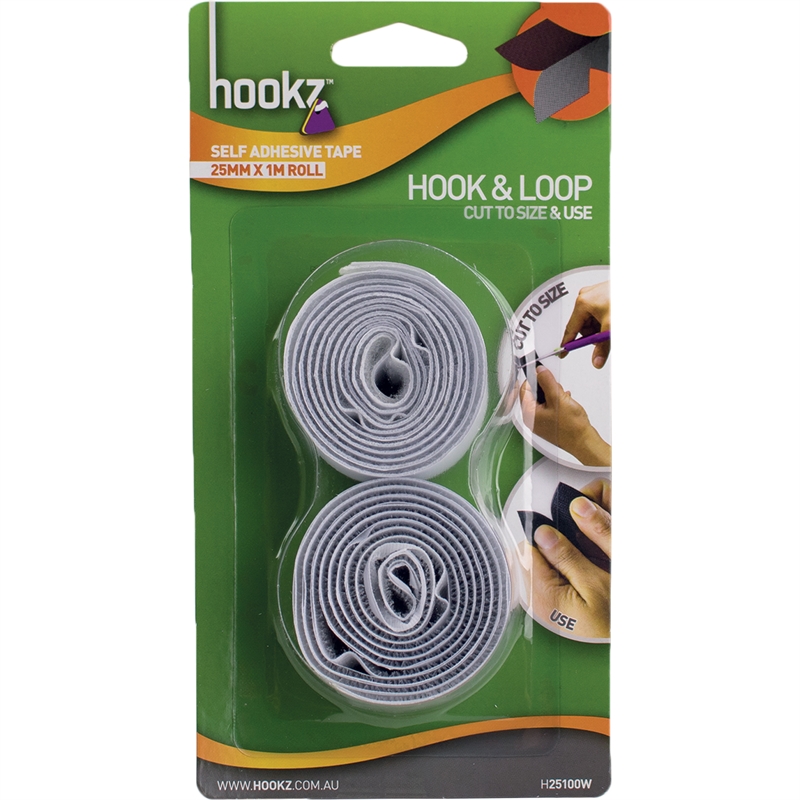 Hookz 25mm x 1m White Hook & Loop Tape Bunnings Warehouse