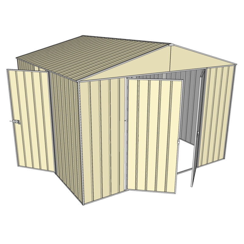 Build-a-Shed 3.0 x 3.0m Cream Triple Hinge Door Shed | Bunnings ...