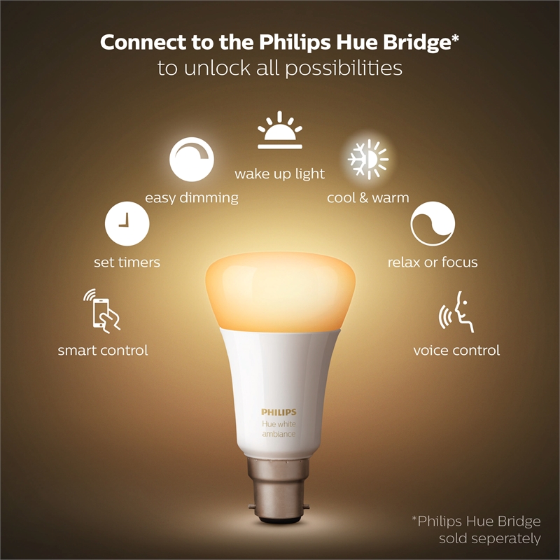 Philips Hue White Ambiance LED Smart Light Dimmable Bulb B22