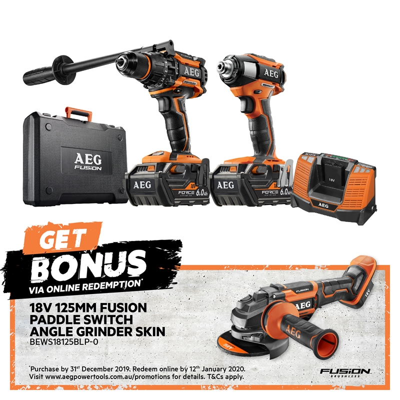 AEG 18V 6.0Ah 2 Piece Brushless Heavy Duty Combo Kit With FUSION And FORCE