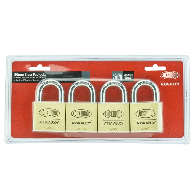 Lockwood 50mm Brass 120 Series Padlocks 4 Pack Bunnings Warehouse