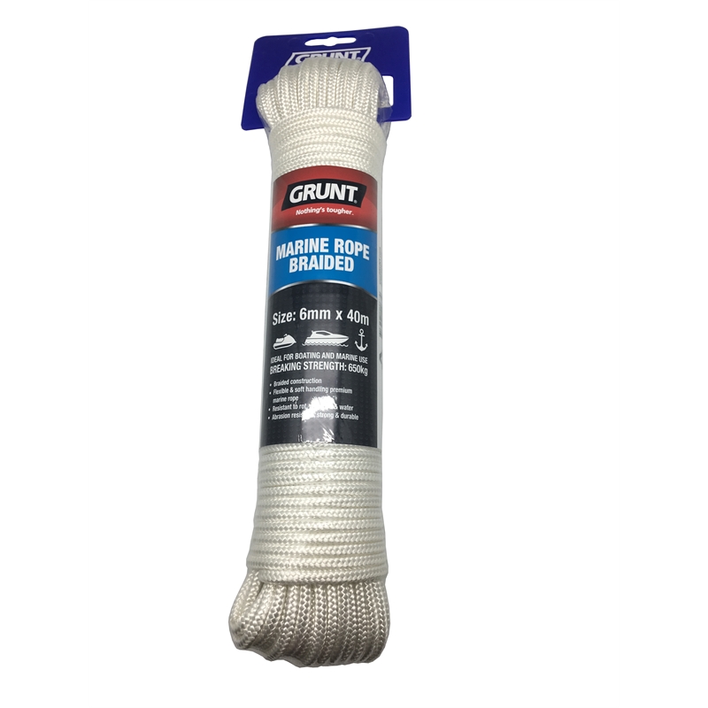 Grunt 6mm x 40m White Marine Braided Rope | Bunnings Warehouse