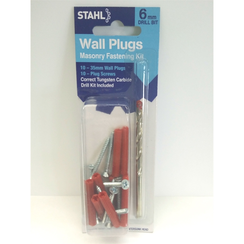 Stahl 6mm Drill Bit With 35mm Wall Plugs Masonry Fastening Kit I/N