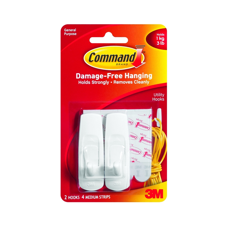 3M Command 1kg Medium Self Adhesive Hook 2 Pack I/N 3952529