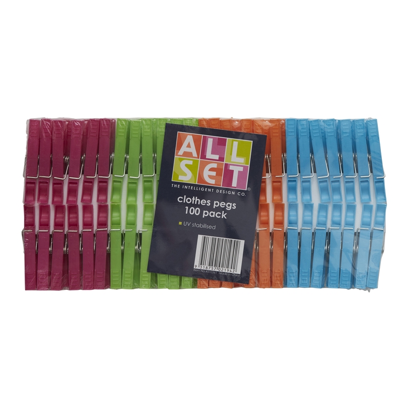 All Set Assorted Plastic Clothes Pegs 100 Pack I/N 4510361 Bunnings