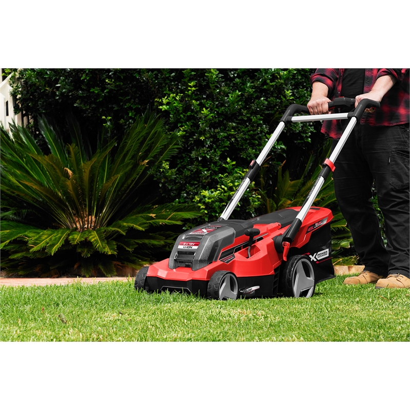 Ozito Power X Change 2 x 18V Telescopic Lawn Mower Kit | Bunnings Warehouse