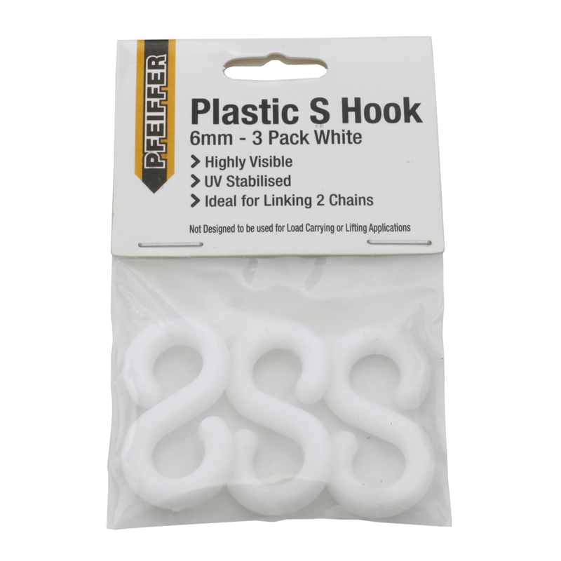 Pfeiffer 6mm White Plastic S Hook 3 Pack Bunnings