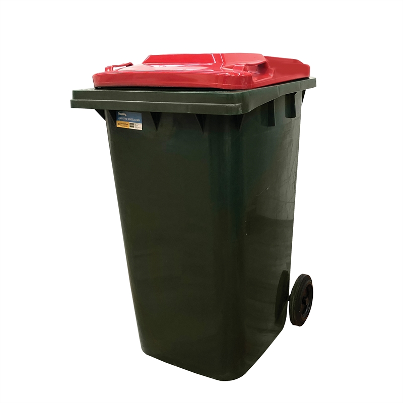 Handy 240L Green Body Red Lid Wheelie Bin | Bunnings Warehouse