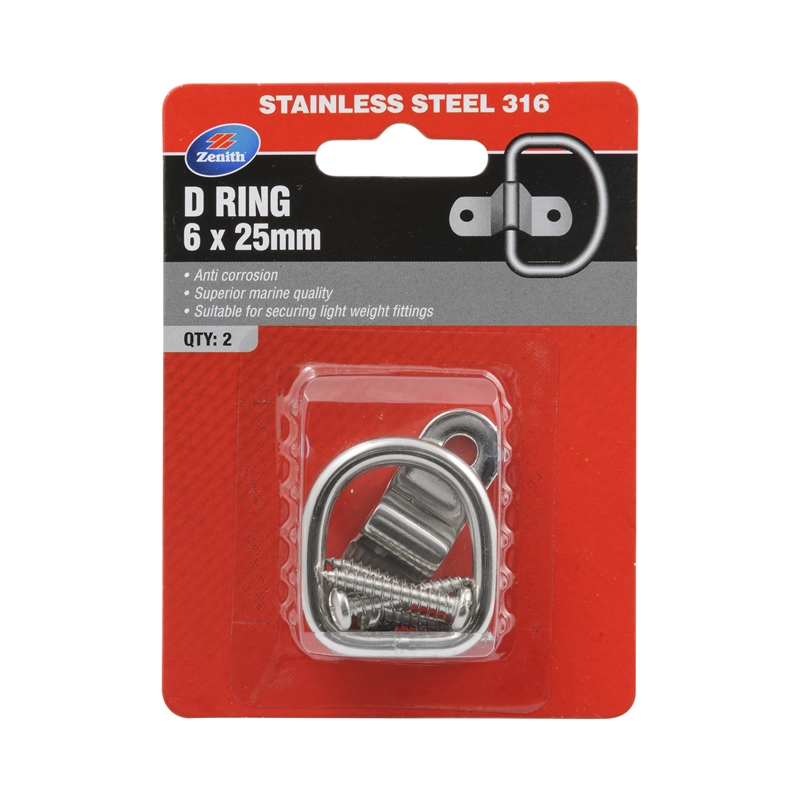 Zenith 6mm x 25mm Stainless Steel D Ring Plate 2 Pack Bunnings