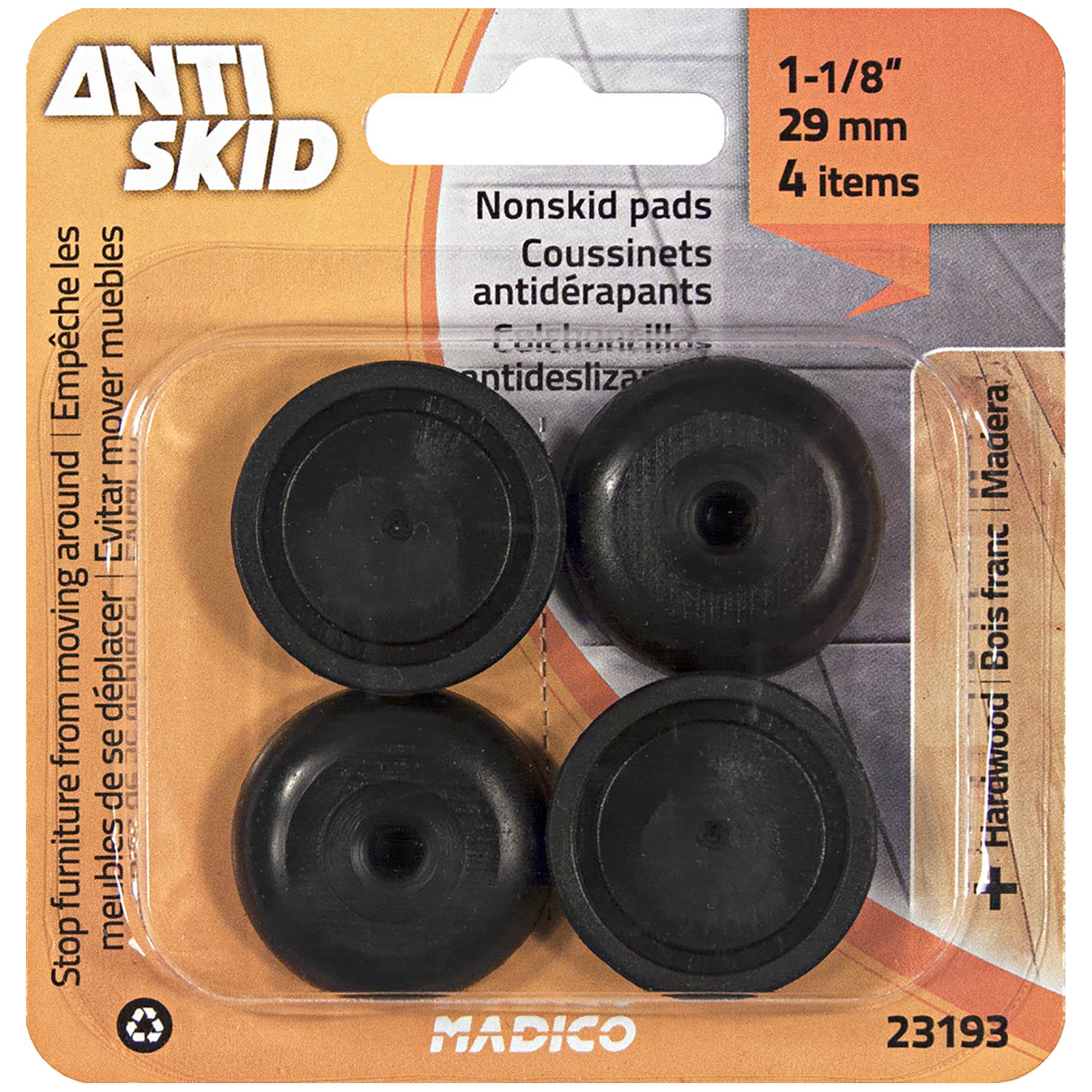Madico 29mm Black Round Antiskid Floor Savers - 4 Pack