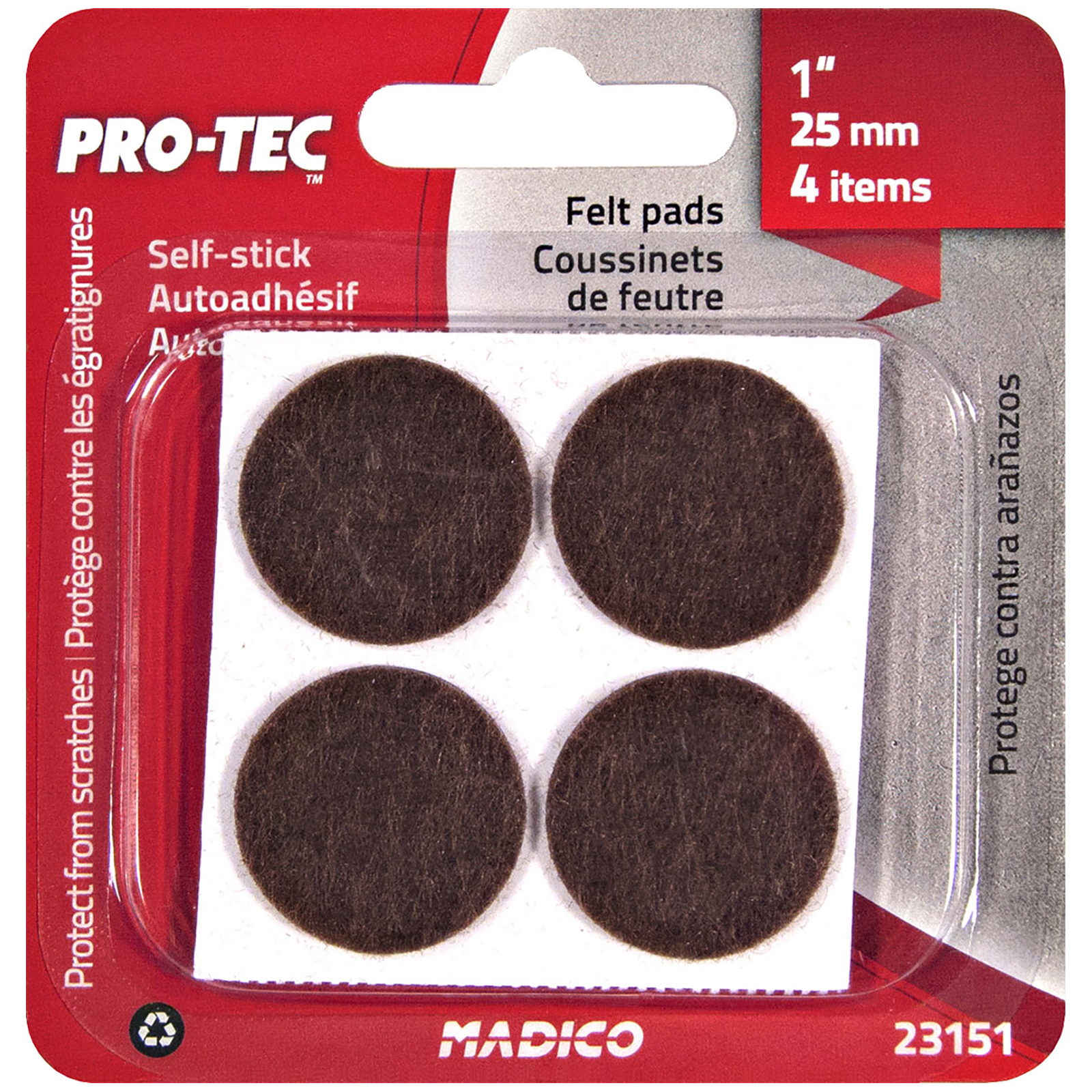 Madico 25mm Brown Round Felt Self-Stick Surface Savers - 4 Pack