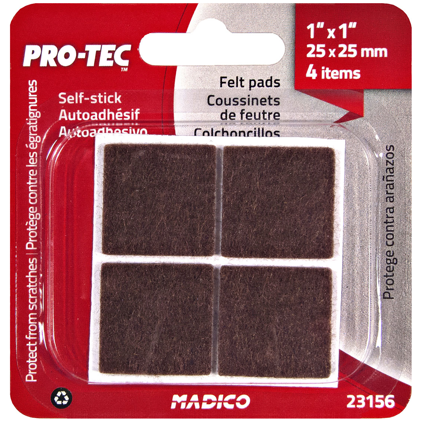 Madico 25mm Brown Square Felt Protec Surface Saver - 4 Pack