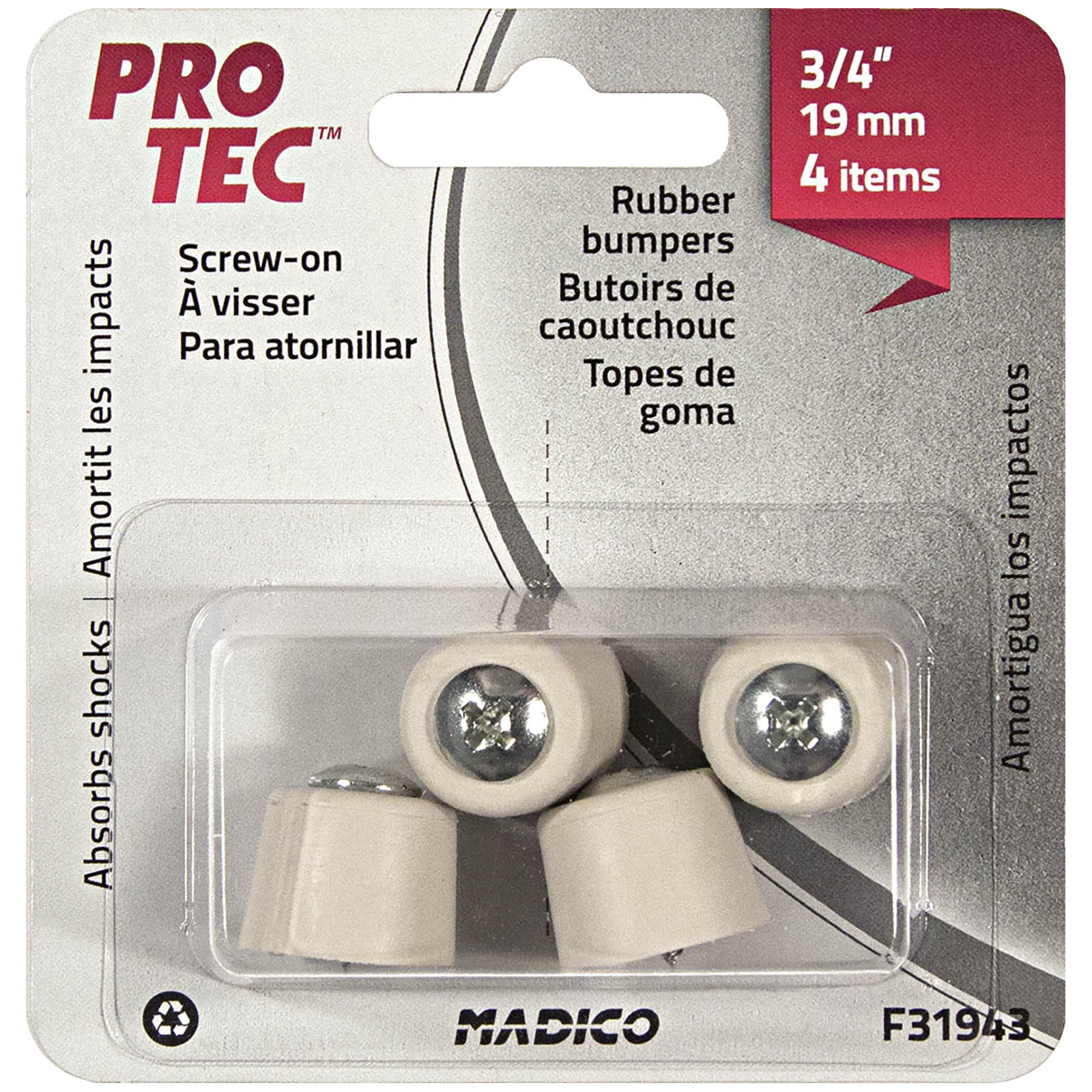 Madico 22mm Rubber White Bumper Round Protec Floor Protection - 4 Pack