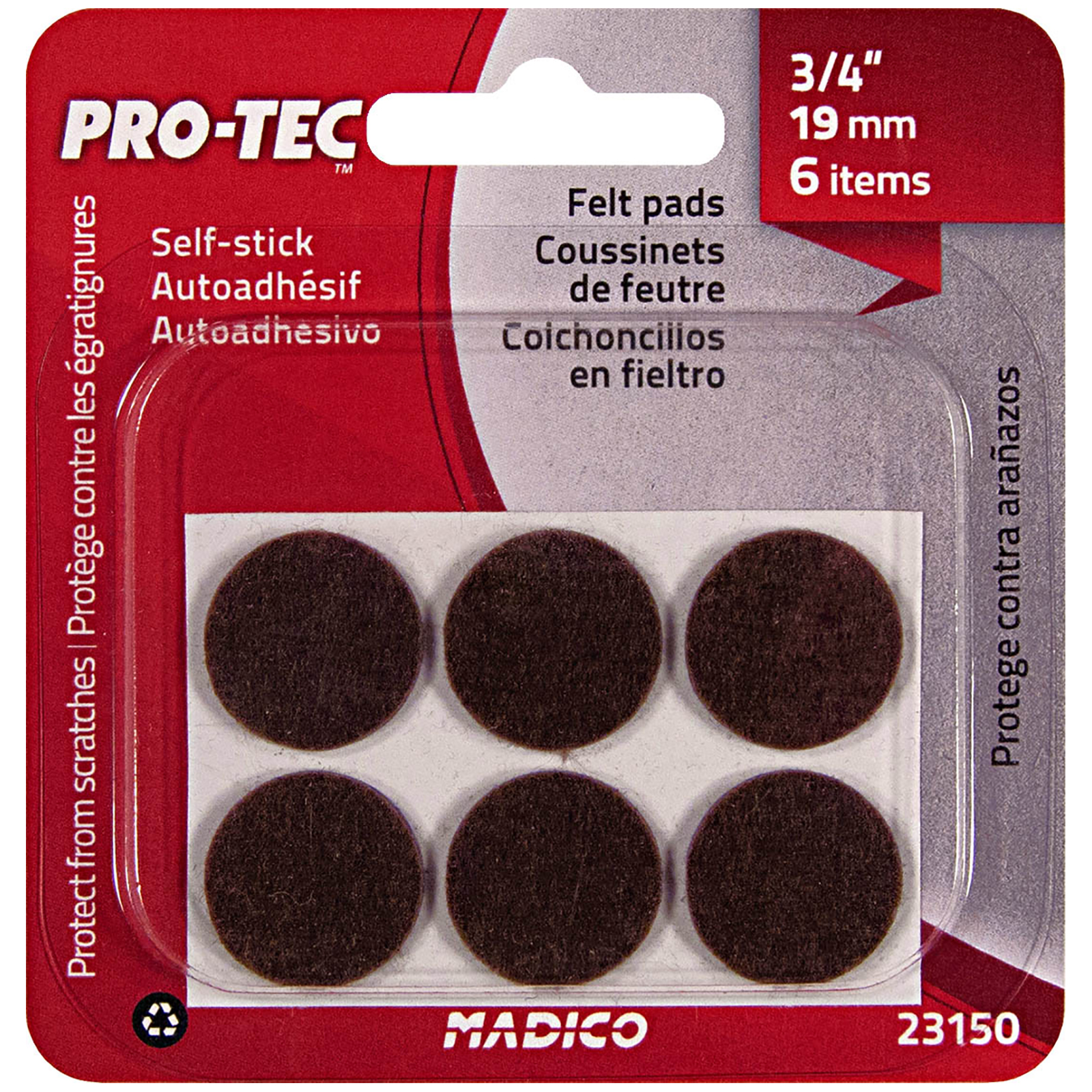 Madico 19mm Brown Round Felt Self-Stick Surface Savers - 6 Pack