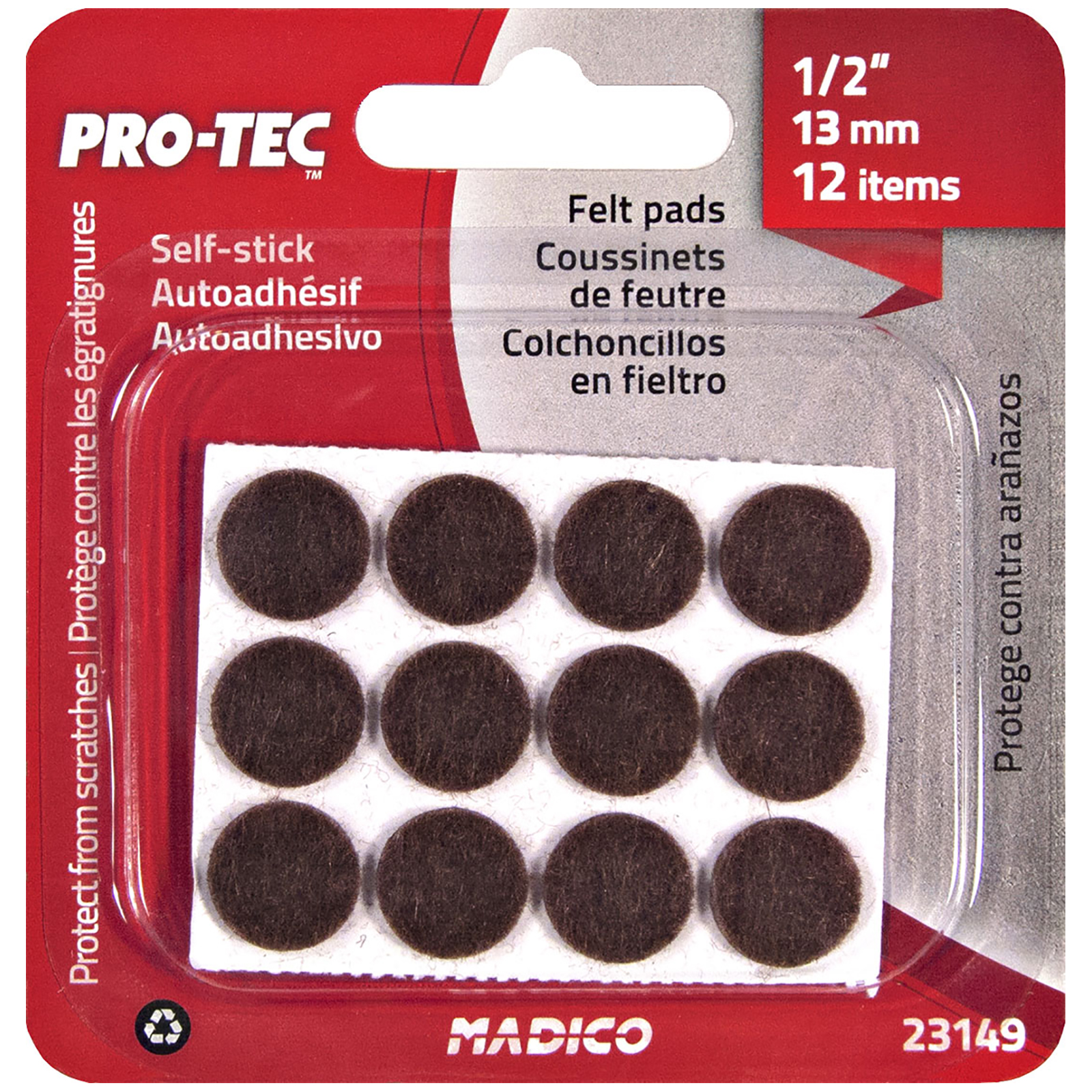 Madico 13mm Brown Felt Self-Stick Surface Savers - 12 Pack