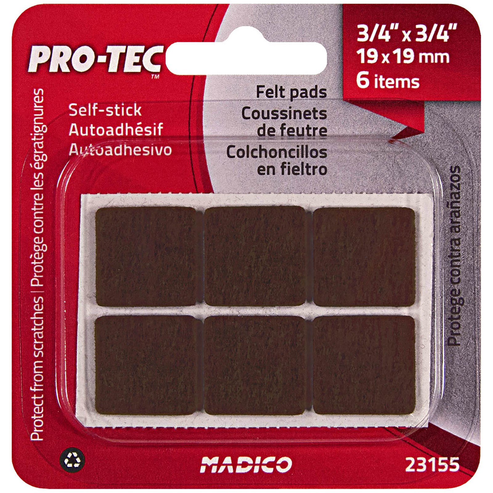 Madico 19 x 19mm Brown Felt Self-Stick Surface Savers - 6 Pack