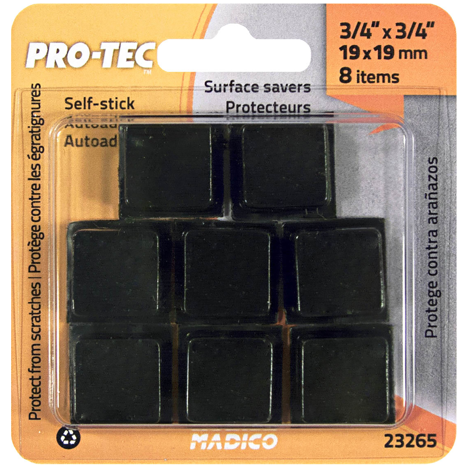 Madico 19 x 19mm Black Square Self Stick Surface Protectors - 8 Pack