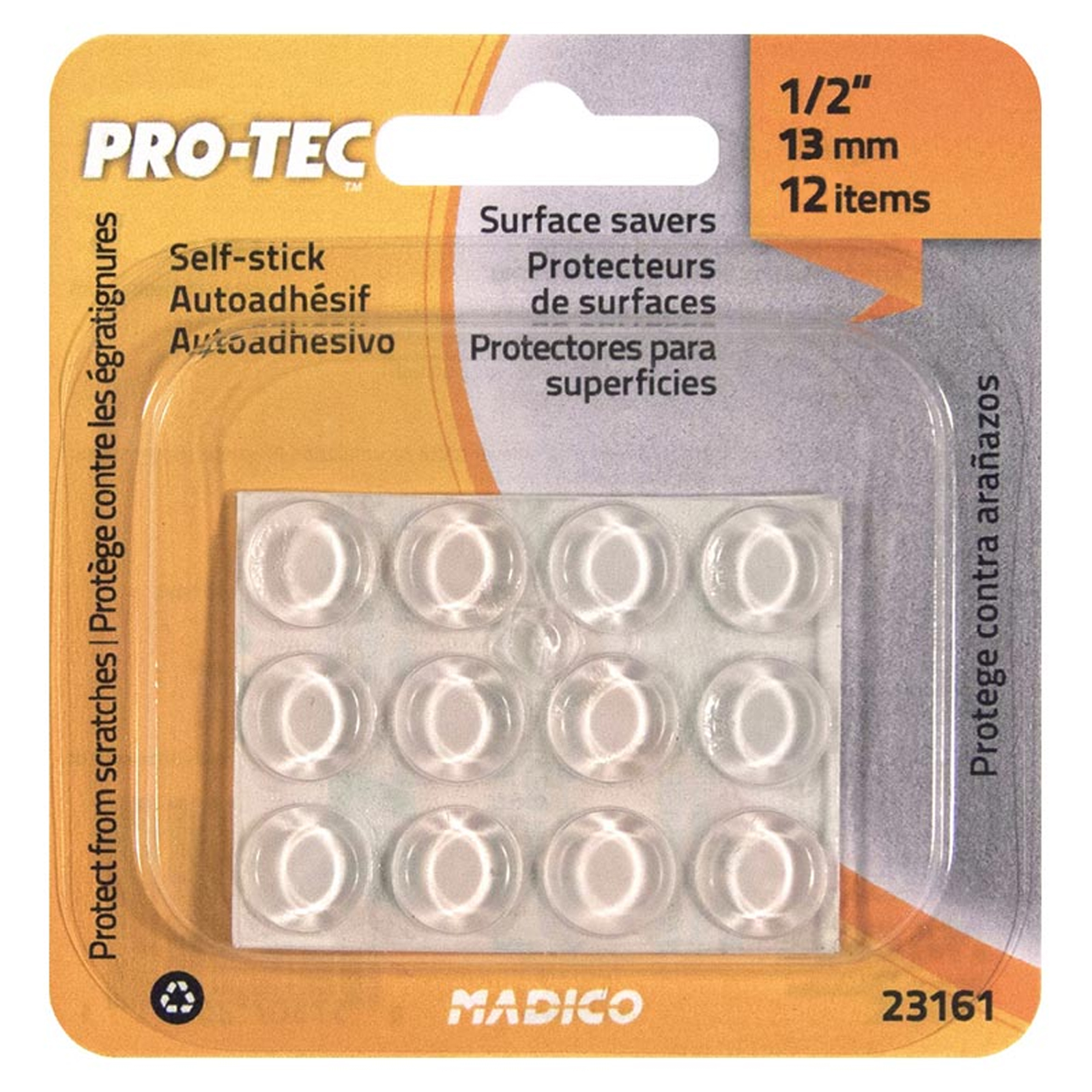 Madico 13mm Clear Round Self-Stick Protec Surface Savers - 12 Pack